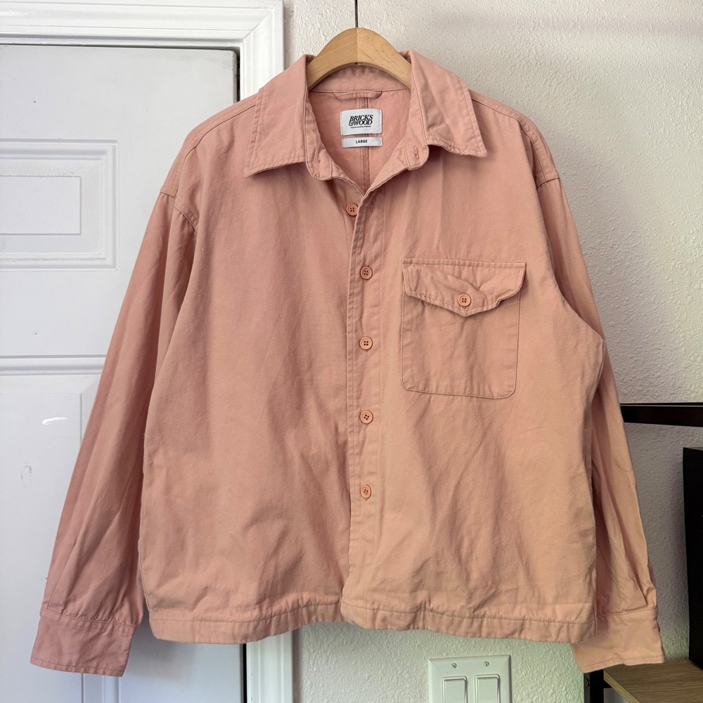 BRICKS & WOOD men's peach pink boxy oversized button up shacket shirt